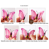 Nowy 12 sztuk/zestaw 3D podwójna warstwa Pteris naklejka na ścianę z motylem dekoracja wnętrz kolorowe motyle na ścianie magnes naklejki na lodówkę 3